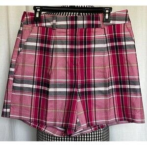 New York & Company  Womens Pleated Pink Plaid Twill Dress Shorts Size 10 NEW